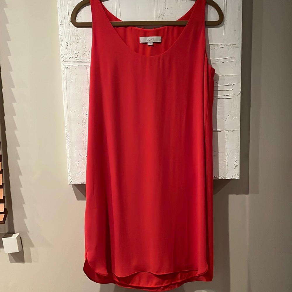 LOFT Red Coral Shift Dress Mini Day Casual SMALL
